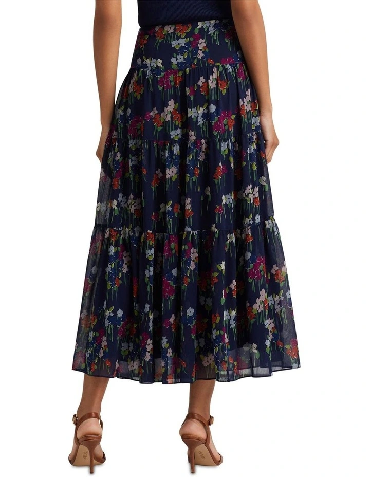 Floral Crinkle Georgette Skirt in Navy
