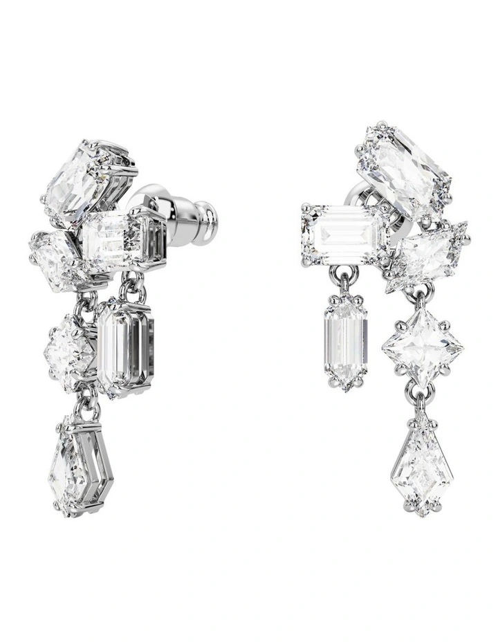 Mesmera Drop Earrings Mixed Cuts Rhodium Plated in White