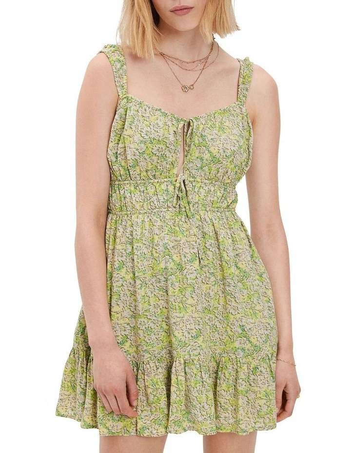 Silky Tie-Front Mini Dress in Green