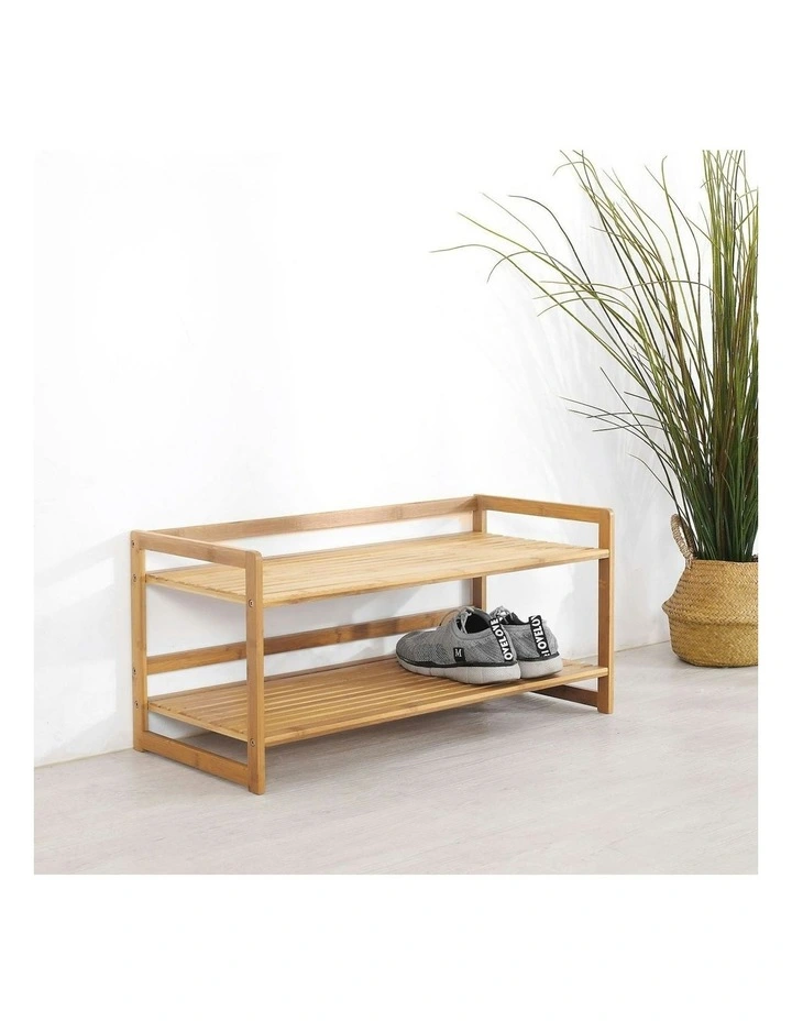 Natural Bamboo Shoe Rack 2-Tier 70x33x33cm in Light Brown