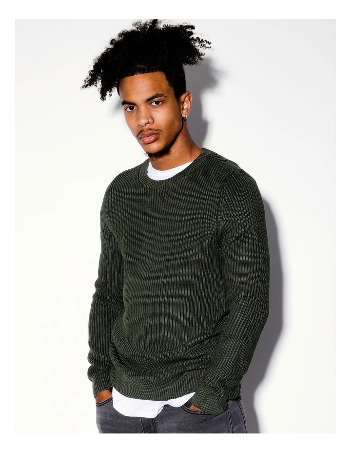 Finbar Fisherman Rib Knit Pullover in Green