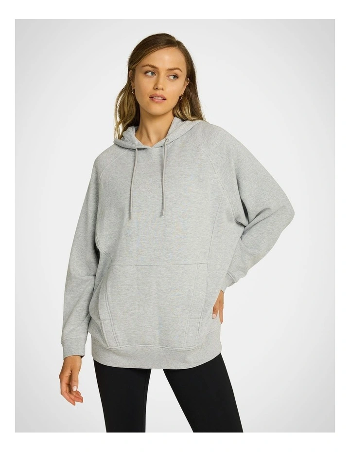 Wind Down Fleece Longline Hoodie in Light Grey Marle