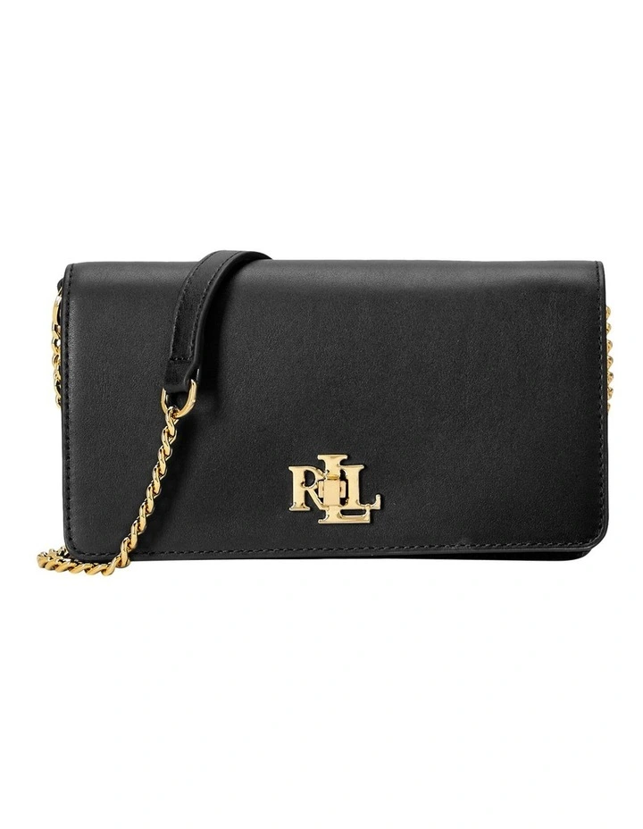 Leather Crossbody Turn-Lock Tech Case in Black