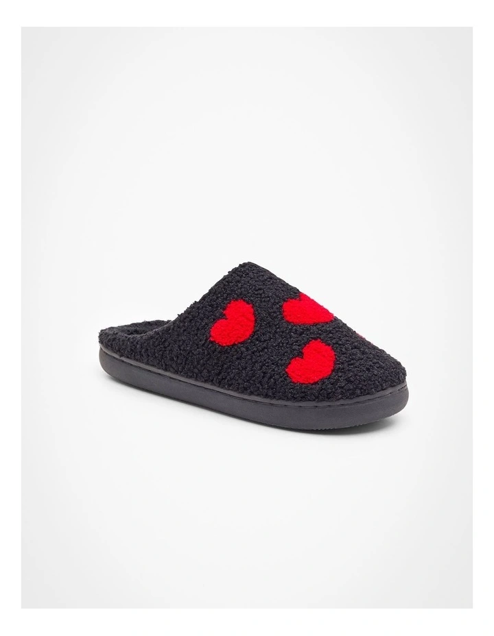 Fluffy Heart Slippers in Black