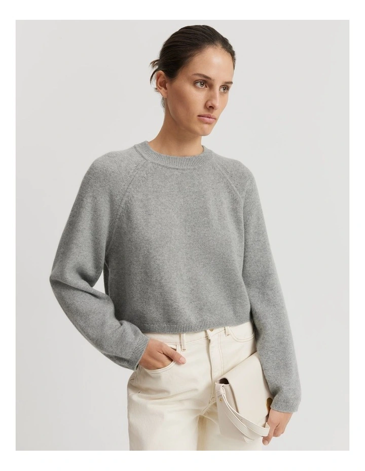 Gcs-certified Cashmere Blend Crop Knit in Light Grey Marle