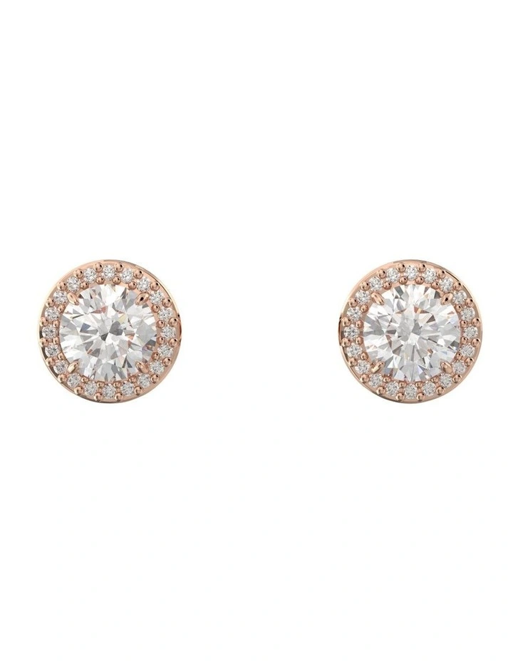 Constella Stud Earrings Round Cut Pave Rose Gold-Tone Plated in White