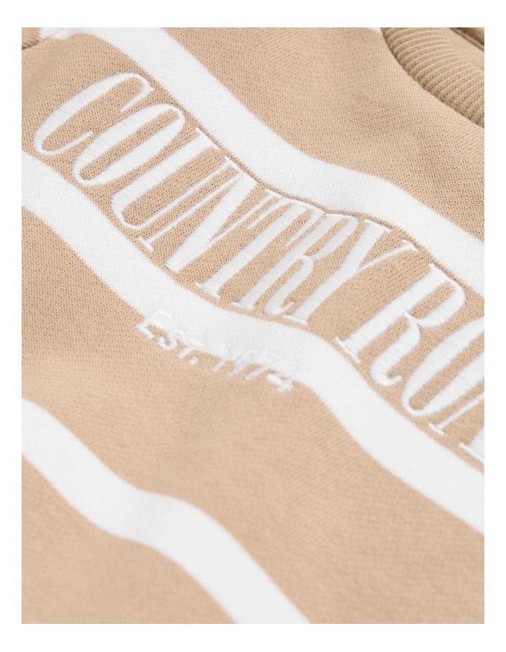 Verified Australian Cotton Heritage Stripe Sweat in Sand Stripe