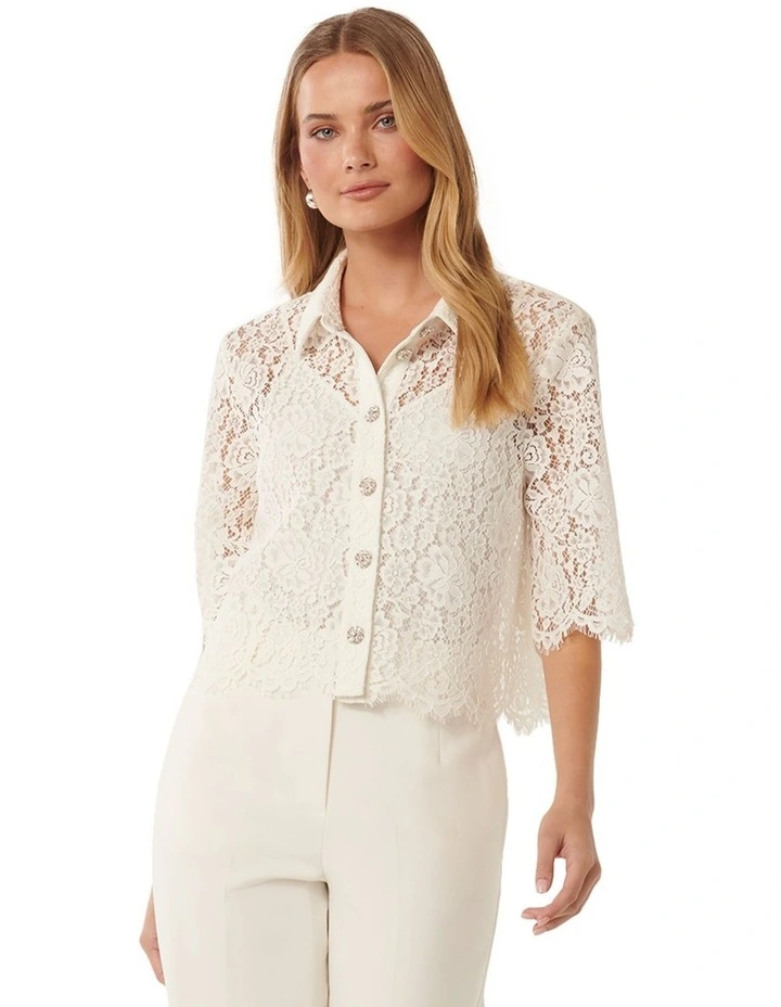 Ilah Lace Crop Shirt in White