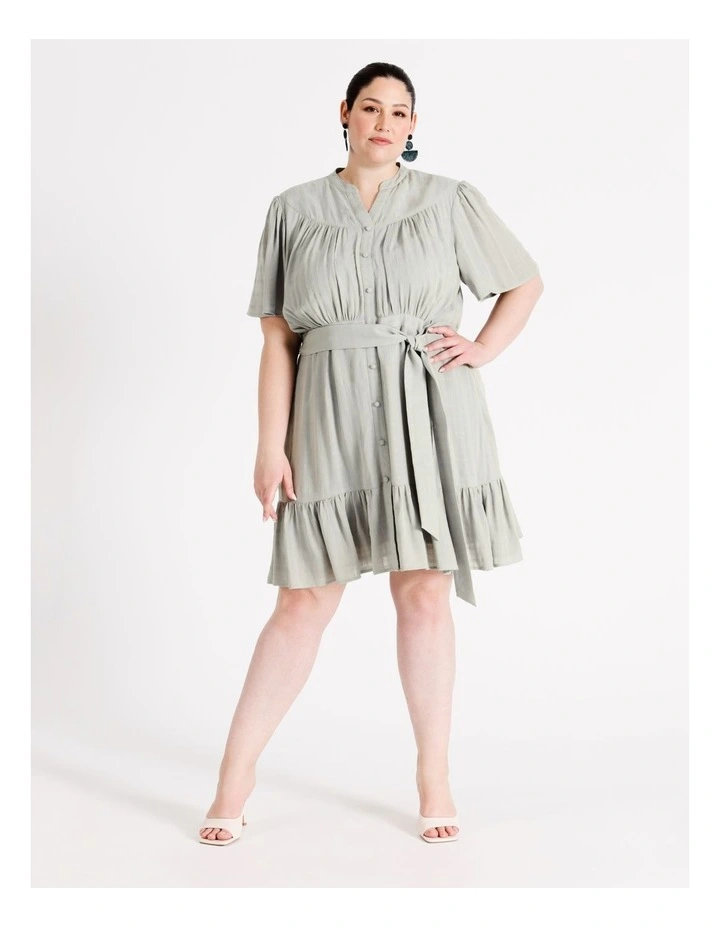Button Front Flutter Sleeve Dress in Sage