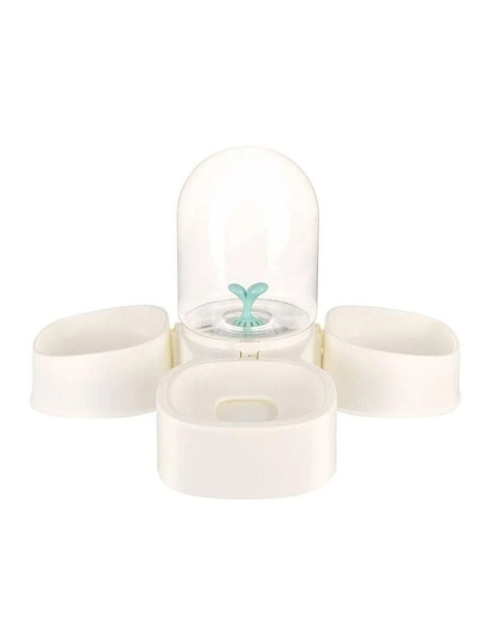 Mangosteen Pet Dog Dual Plastic Bowl With Water Dispenser in White