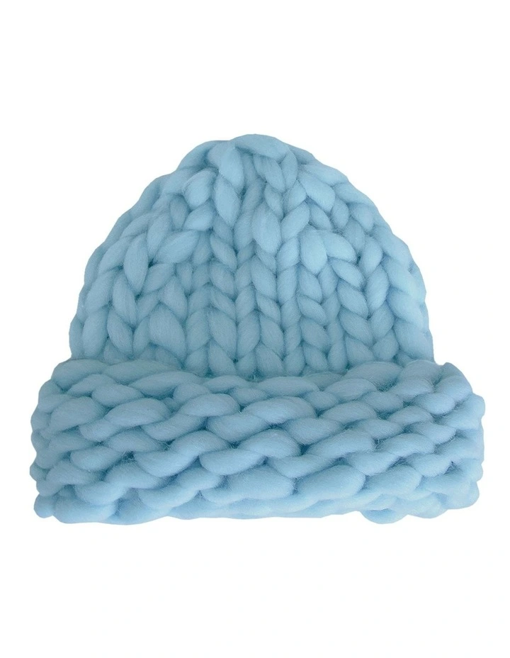 Snowflake Hand Knitted Beanie in Blue
