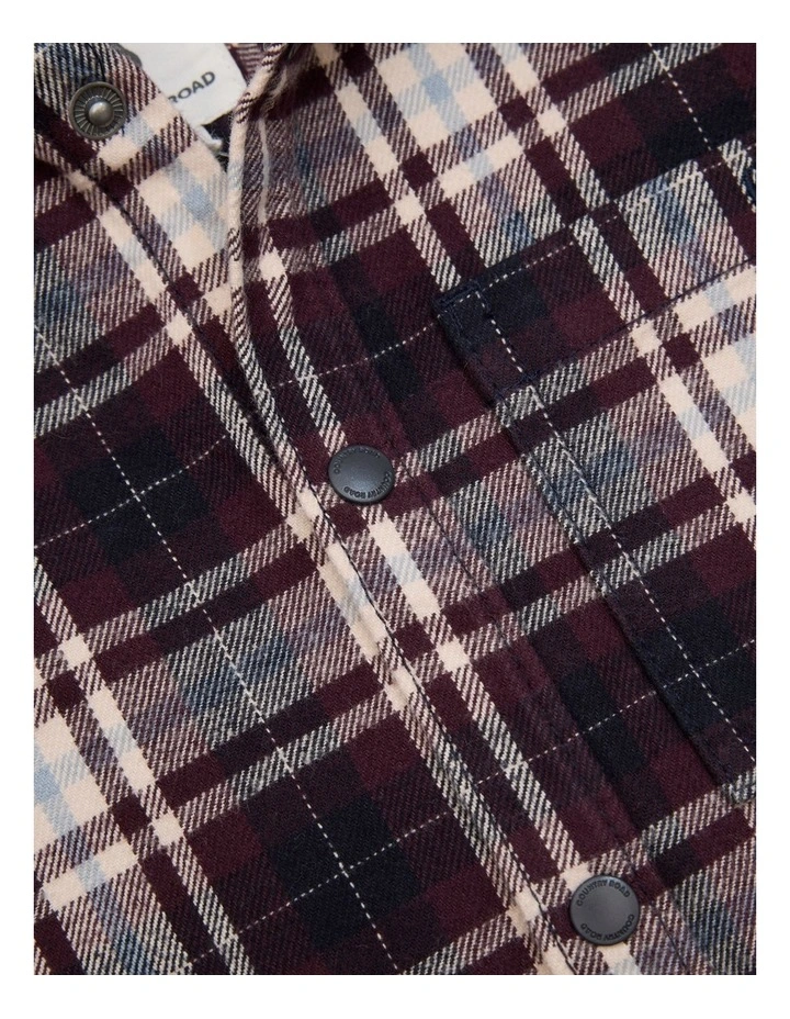 Australian Cotton Check Hooded Shirt in Bordeaux