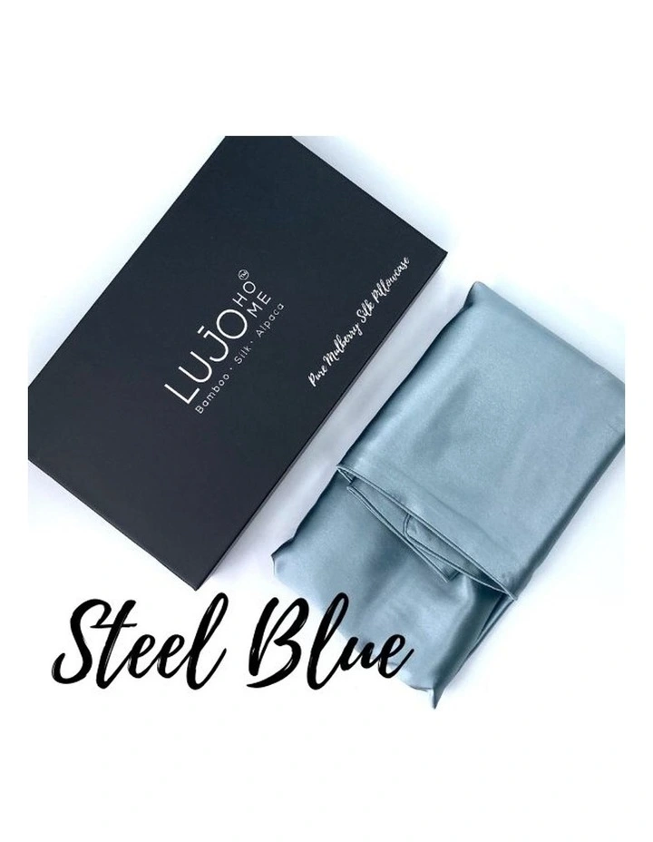Silk Eye Mask And Pillowcase in Steel Blue