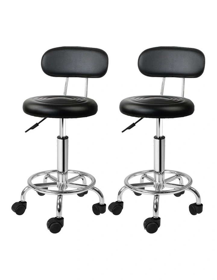 Salon Stool Swivel Backrest Chair x2 in Black