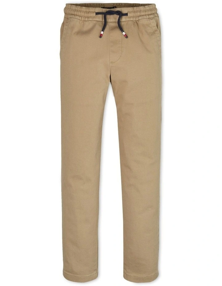 Boys Pull-On Drawstring Twill Trousers in Tan
