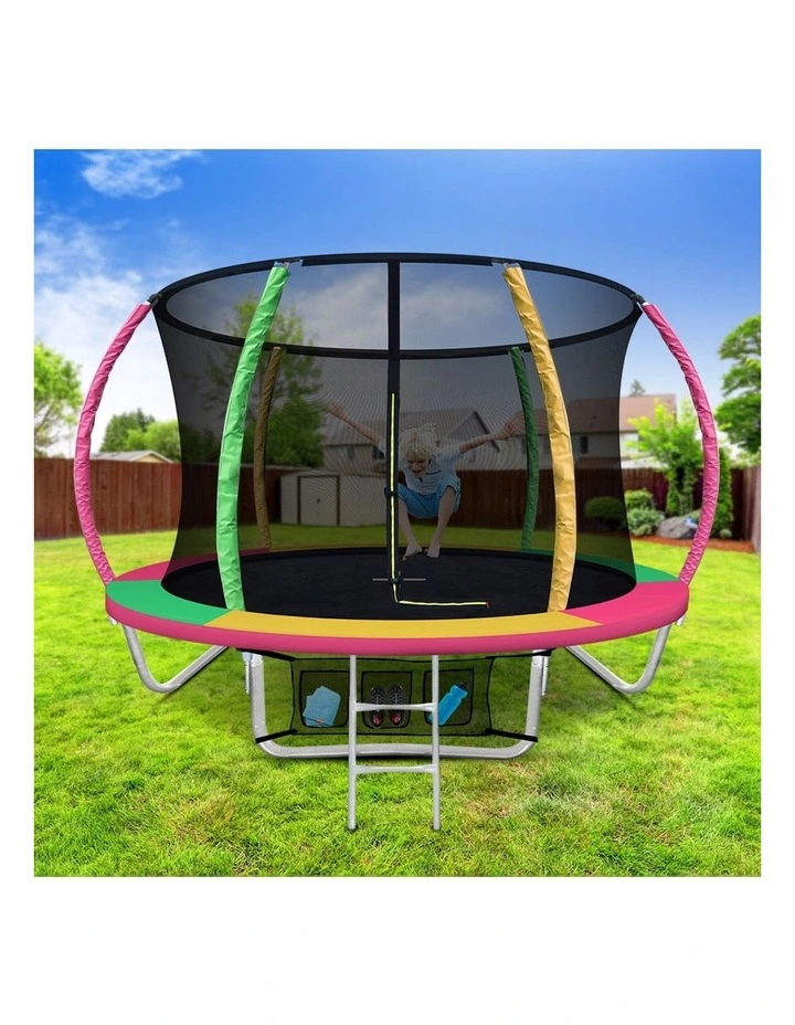 8FT Enclosed Trampoline Round Multicoloured