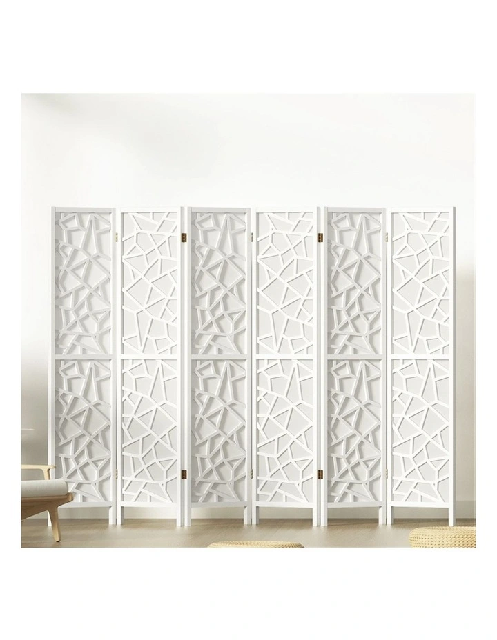 6 Panel Room Divider Screen 244x170cm in Clover White