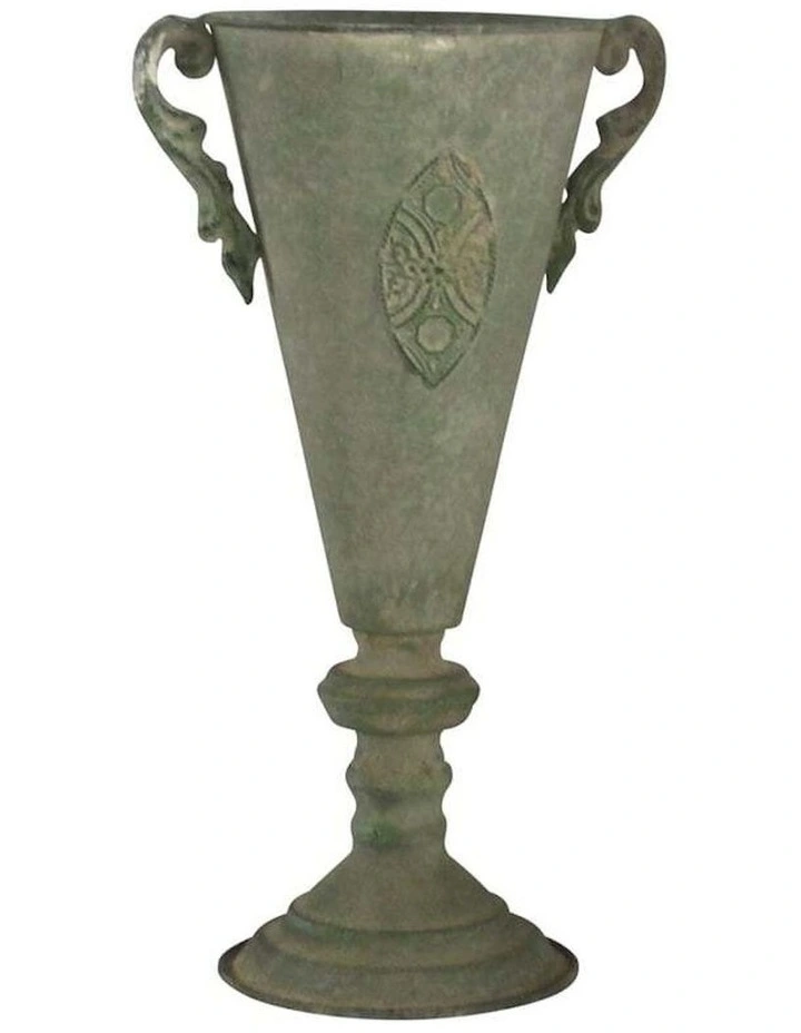 Tuscan Embossed Flute Urn With Handles 22x16.5x40cm in Distressed Taupe