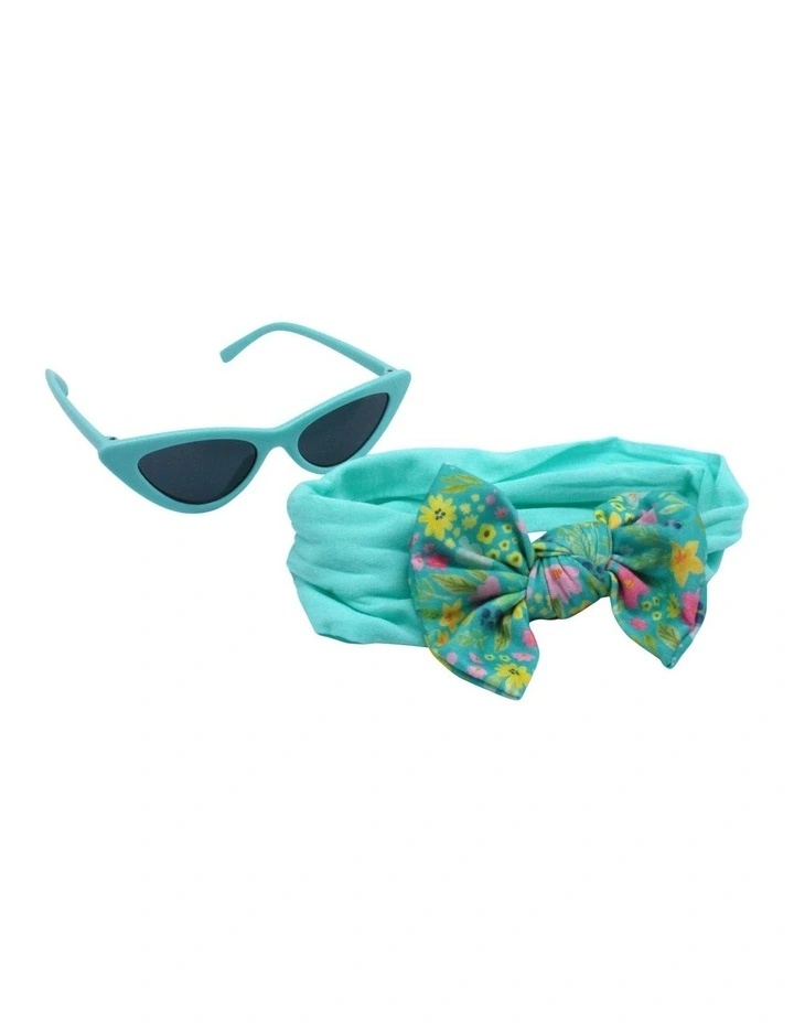 Floral Head Wrap & Sunglasses Set in Turquoise