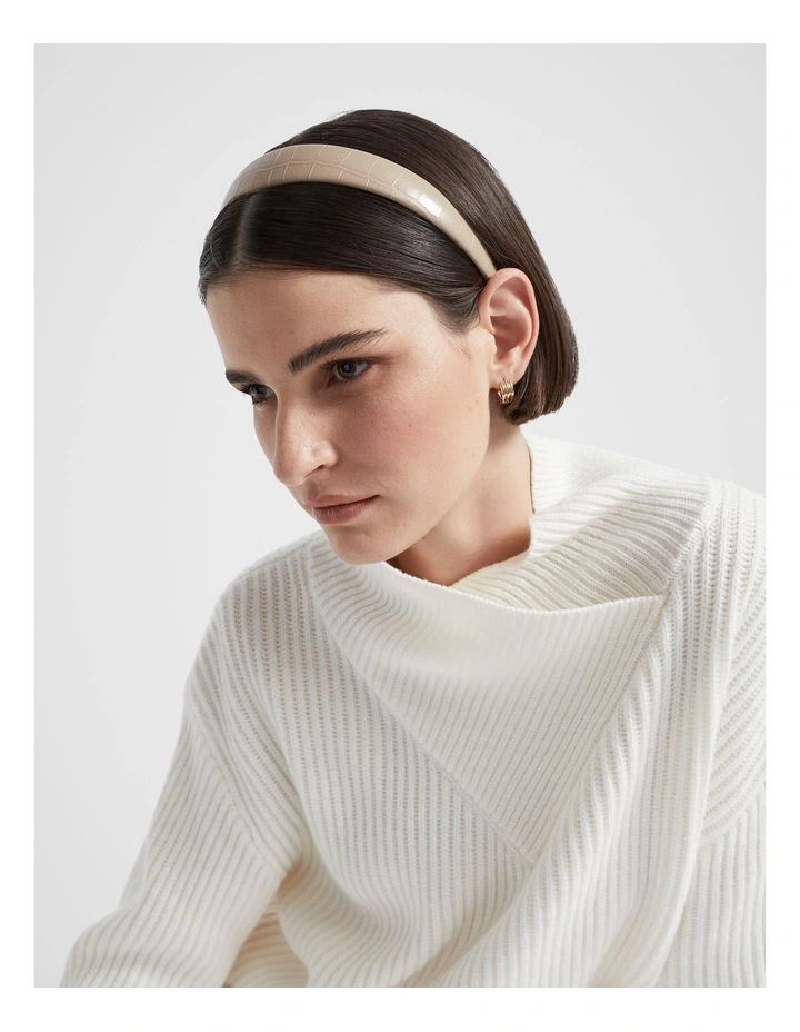 Leather Look Headband in Vanilla Croc