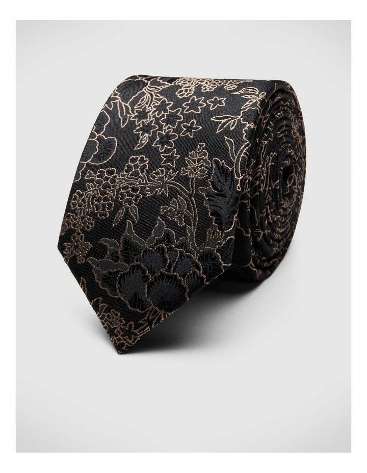 Floral Jacquard Silk Tie in Black/Gold