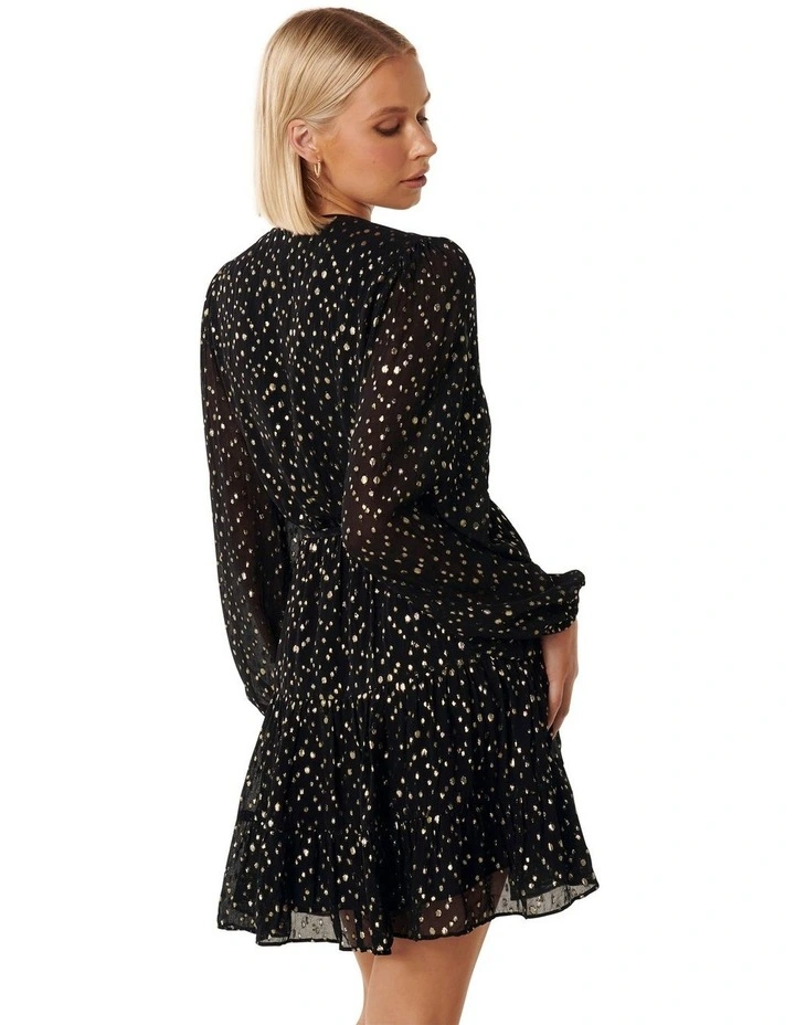 Rose Metallic Spot Skater Dress in Black