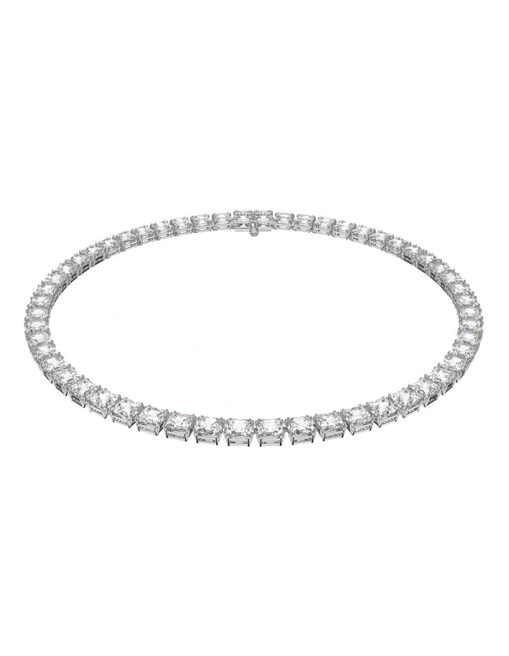 Millenia Square Cut Rhodium Plated Necklace in White