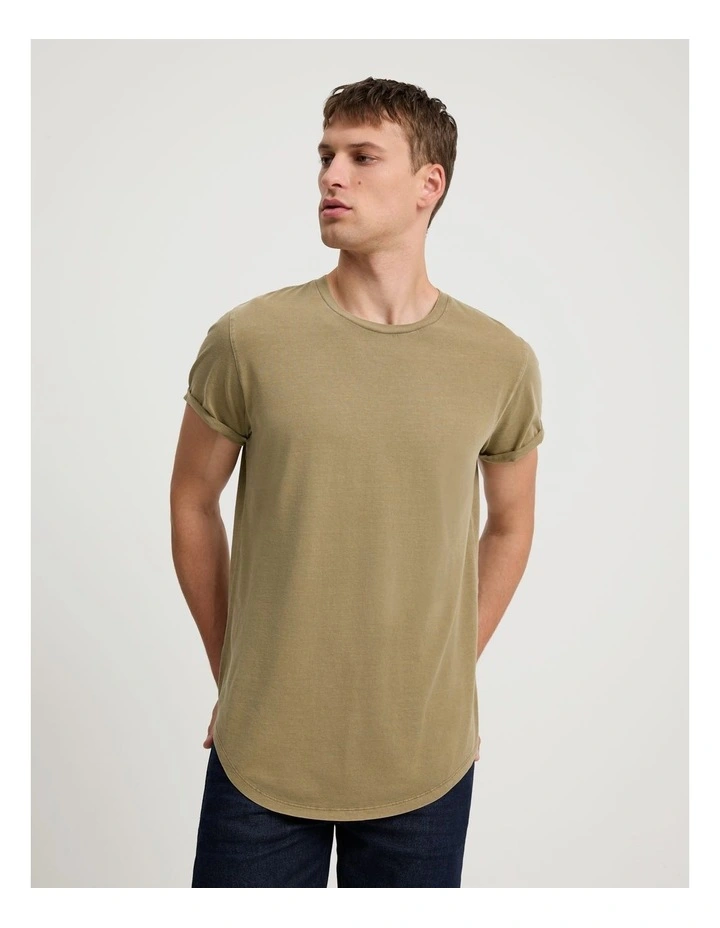 Australian Cotton Longline Garment Dyed T-shirt in Dark Stone