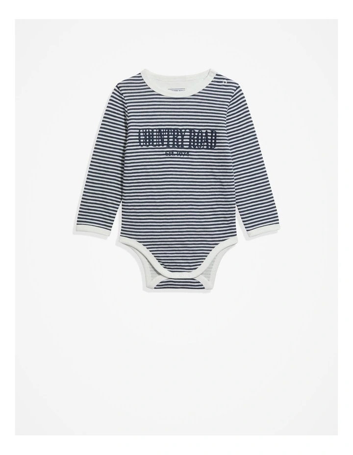 Unisex Organically Grown Cotton Heritage Bodysuit in Navy Stripe