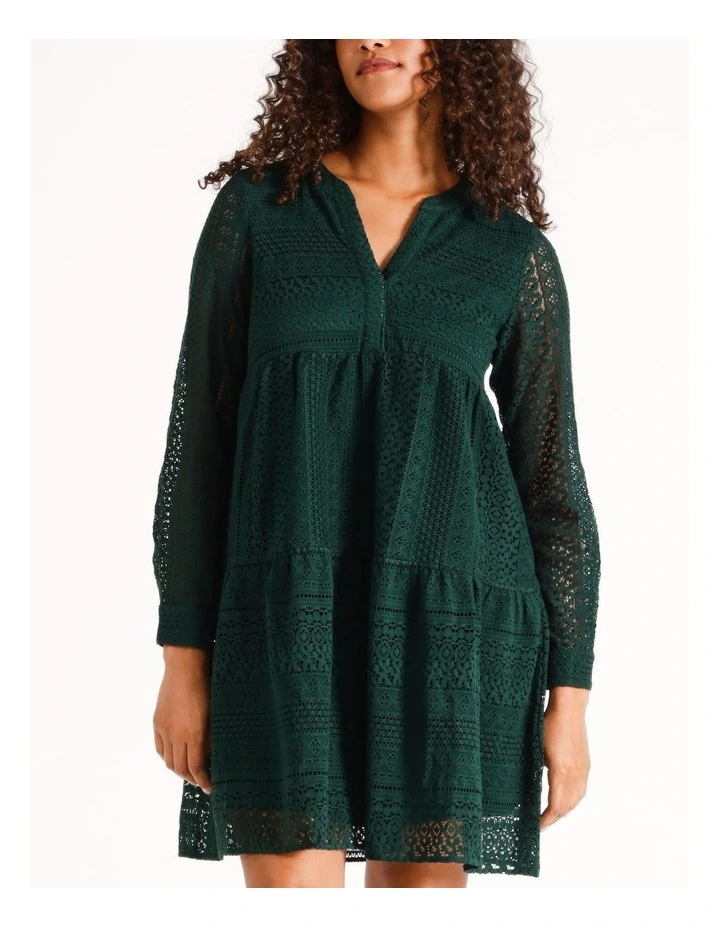 Honey Lace V-Neck Dress in Forest