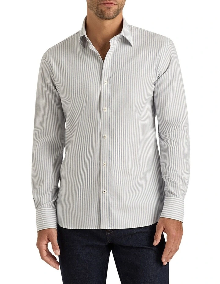 Barney Stripe Shirt in Ice Blue White