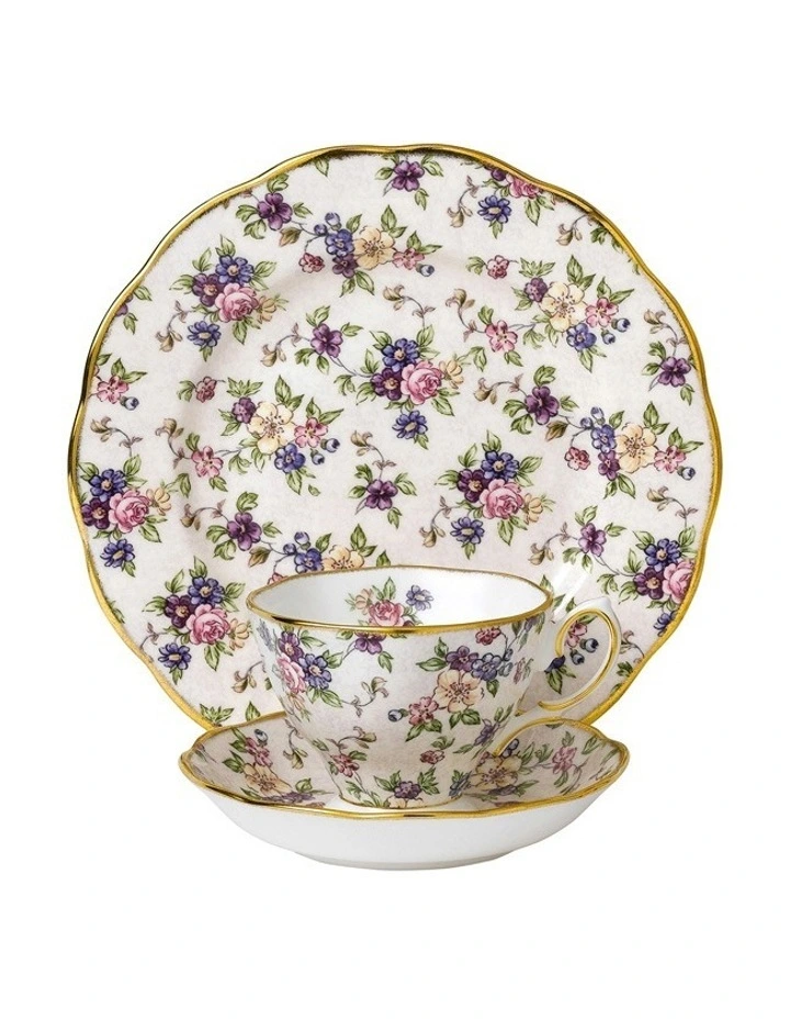 English Chintz 1940 Teacup Saucer Plate in Cream