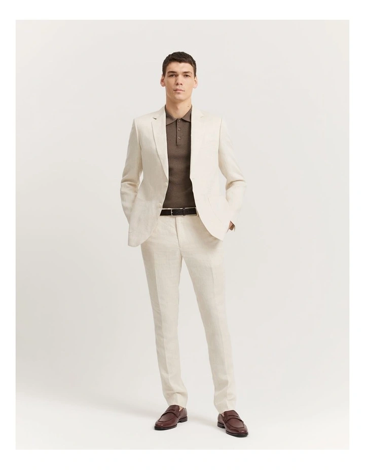 Regular Fit Linen Jacket in Stone