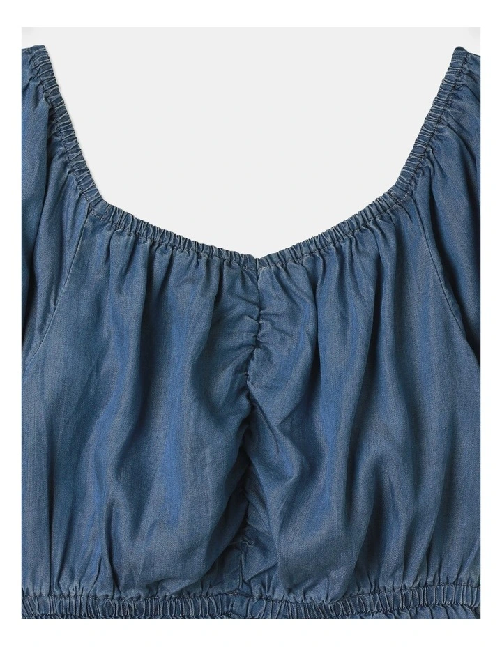 Cropped Puff Sleeve Top in Light Denim
