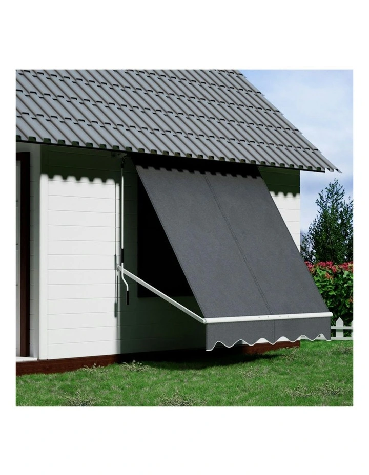 Retractable Fixed Pivot Arm Window Awning 2.1 x 2.1m in Grey