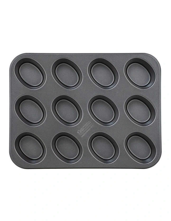 BakerMaker Non-Stick 12 Cup Friand Pan in Black