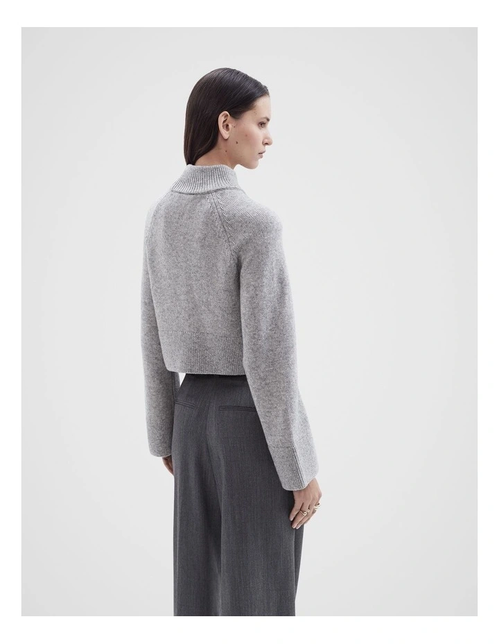 Cropped High Neck Knit Jumper in Grey Marle