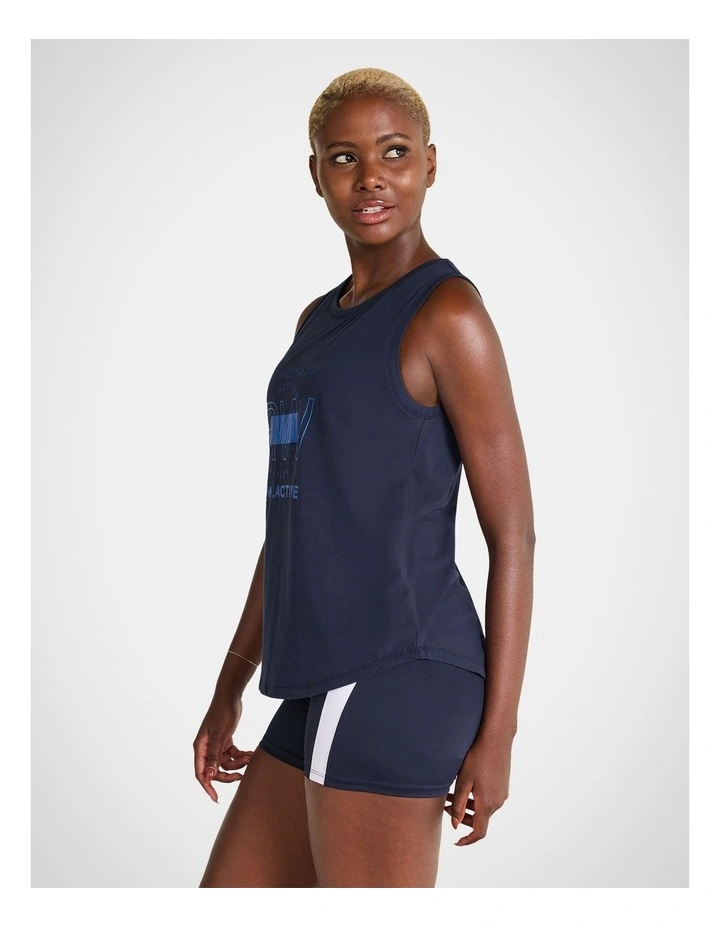 Logo Front Muscle Tank in Indigo