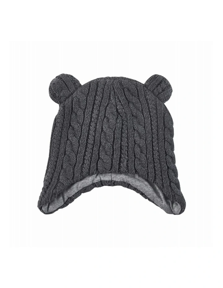 Cable Earmuff Beanie in Charcoal