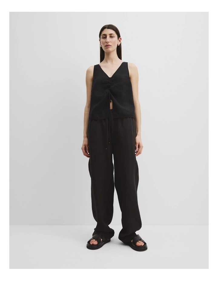 Organically Grown Linen Ruched Cami in Black