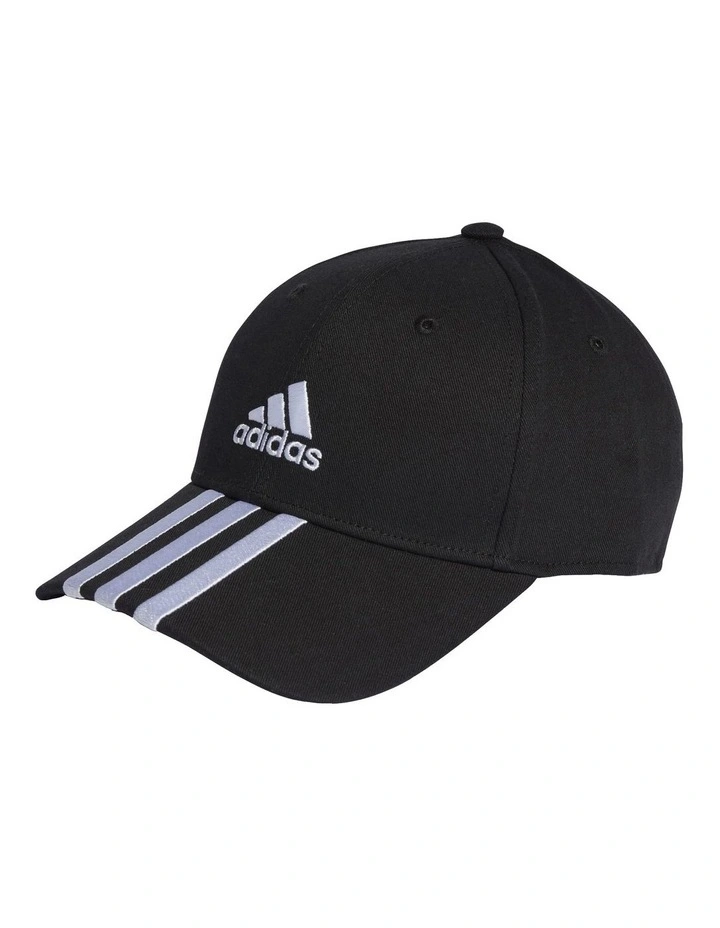 3-Stripes Cotton Twill Baseball Cap in Black/White