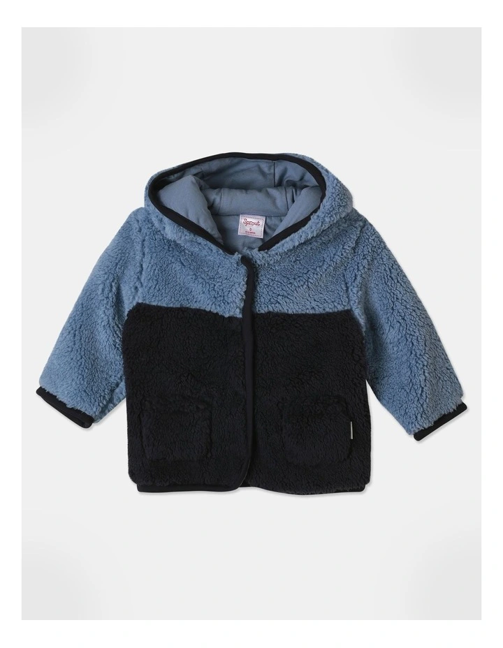 Colour Block Sherpa Jacket in Bluestone