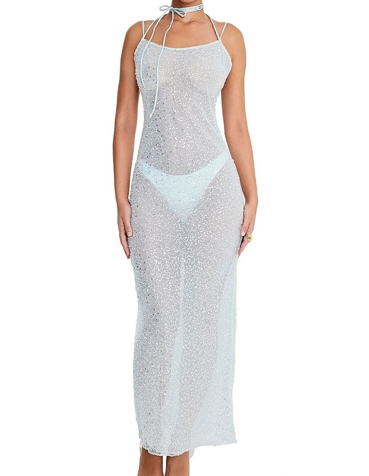 Sequin Beaded Maxi Dress in Ice
