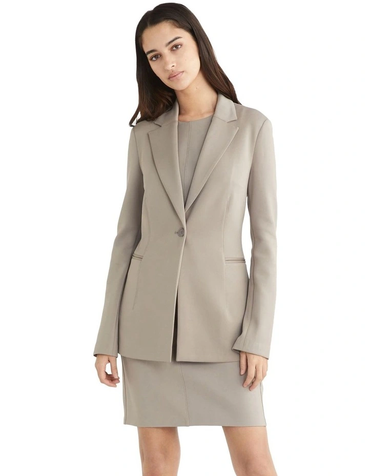 Technical Knit Long Blazer in Cinder