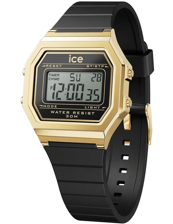 Digit Retro Watch in Black Gold