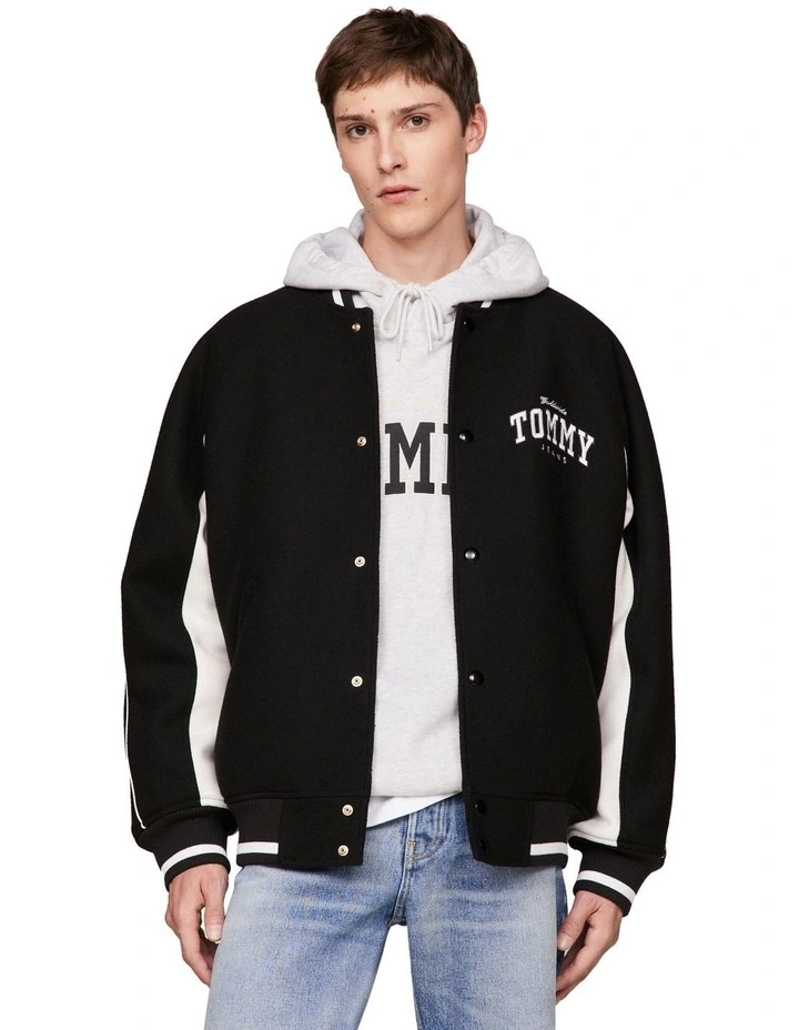 Varsity Logo Bomber Jacket in Black