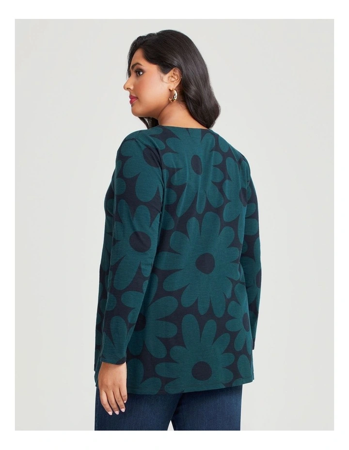 Cotton Abstract Floral Top in Navy/Deep Teal