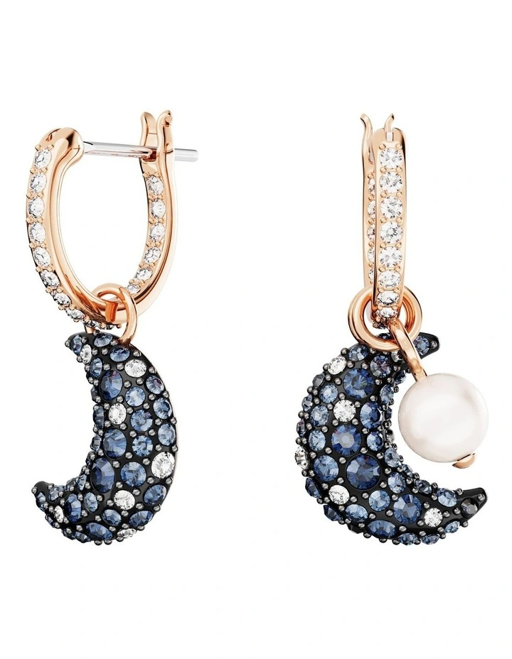 Luna Drop Asymmetrical Design Moon Rose Gold-Tone Plated Earrings in Multi