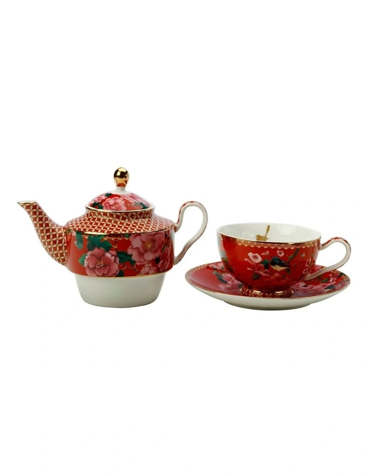 Teas & C's Silk Road 380ml Teapot Tea for One with Infuser Red