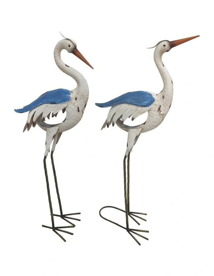 Coastal Crane Garden Statue Set of 2 in Blue